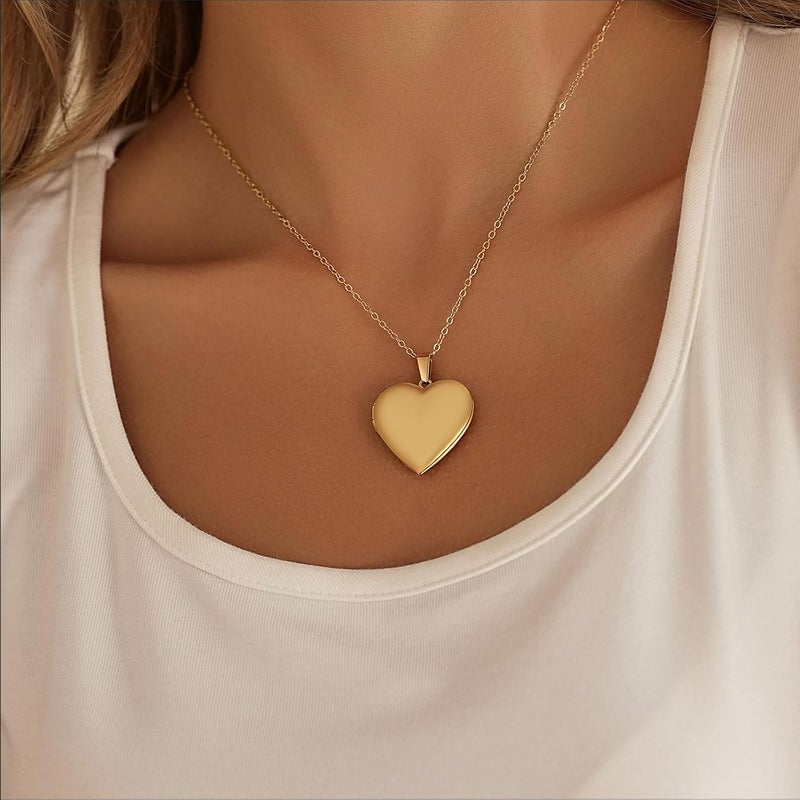 PHOCKSIN Locket Necklace for Women Black/Gold/Silver Locket Necklace Oval/Round/Heart Photo Necklace New Years Gifts for Girls - Image 3